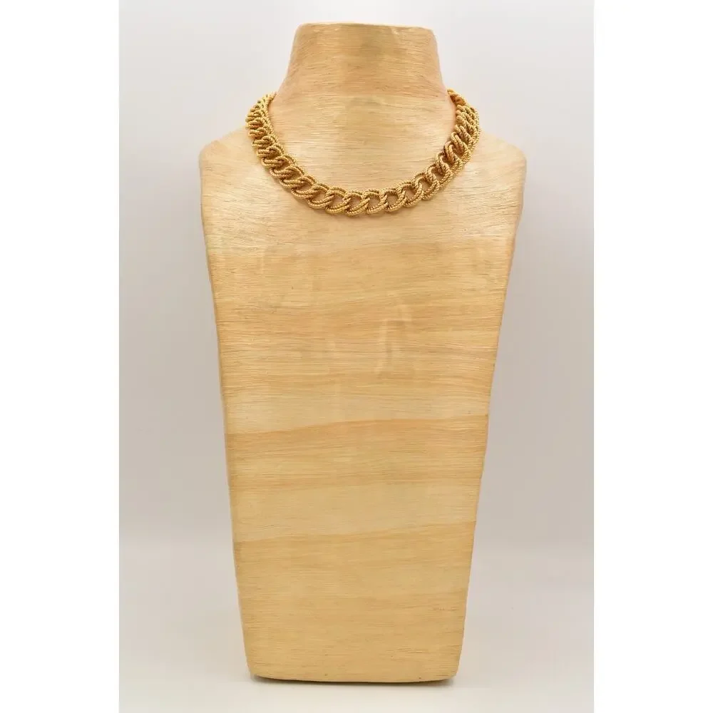 Vintage Chain Collar Necklace Double Linked Textured Gold Heavy Chunky 80s BinBE